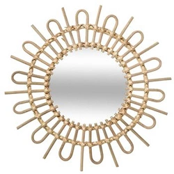 Kulaté závěsné zrcadlo boho Sunflower 50 cm v ratanovém rámu do obýváku Atmosphera