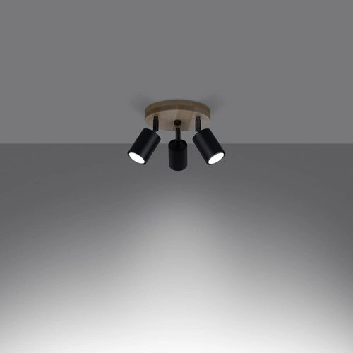 Stropní svítidlo VERDO 3P černé skandinávské s dřevem do obýváku a kuchyně otočné