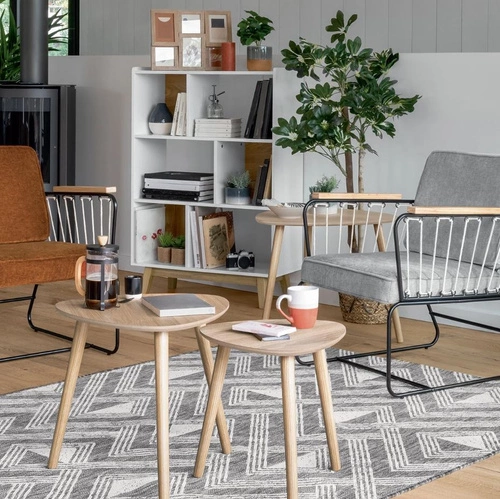 Sada 3 konferenčních stolků Mileo S dřevěných do obýváku skandinávských přírodních