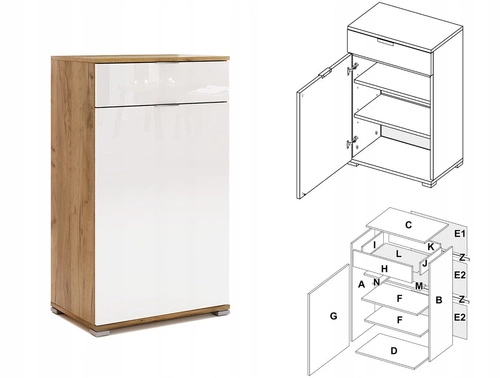 Komoda Tissa 60 cm bílý lesk se zásuvkami moderní do předsíně Intesi
