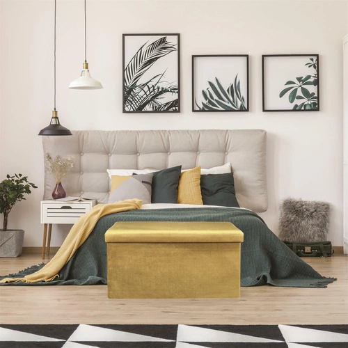 Obdélníková taburetka Intesi Velse zlatý manšestr se skrytým úložným prostorem skládací glamour do předsíně