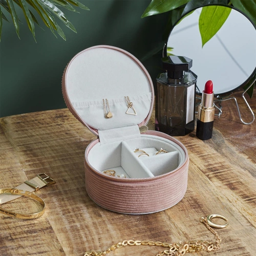 Organizér na šperky do zásuvky Velo růžový manšestrový s přihrádkami Intesi