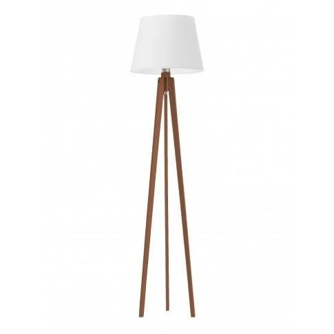 Stojací dřevěná lampa Curacao Lysne moderní bílá s látkovým stínidlem do obýváku 158 cm