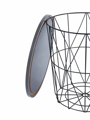 Konferenční stolek Salvatore kulatý šedý moderní loftový s černou ocelí do obýváku 42 cm