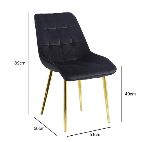 Čalouněná sametová židle Poly Intesi černá se zlatými nohami do jídelny a obýváku