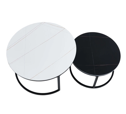 Sada 2 kulatých konferenčních stolků Silas do obýváku moderní keramika bílá/černá 80/60 cm