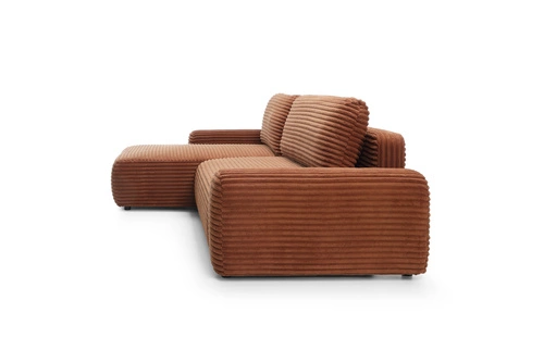 Rohová manšestrová pohovka s rozkladem Domle levá moderní do obýváku terakota Intesi