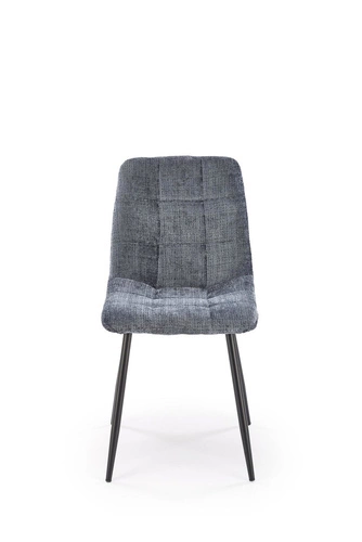 Čalouněná židle Pilew šedá do jídelny a obýváku moderní s černými kovovými nohami