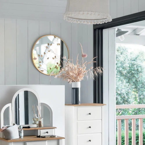 Kulaté zrcadlo glamour Feuille 58 cm zlaté do obýváku v kovovém rámu Atmosphera