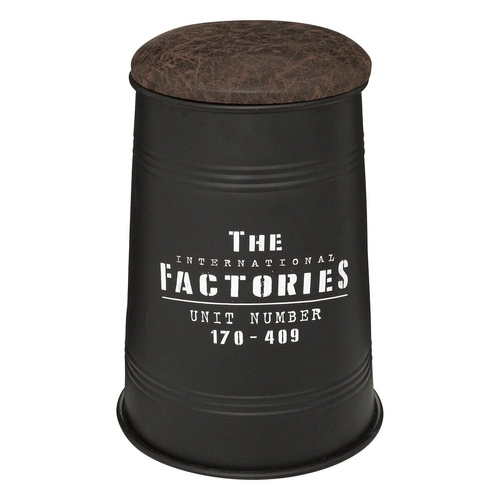 Taburet Joao Atmosphera kulatý černý s hnědým sedákem loftový do obýváku 47 cm