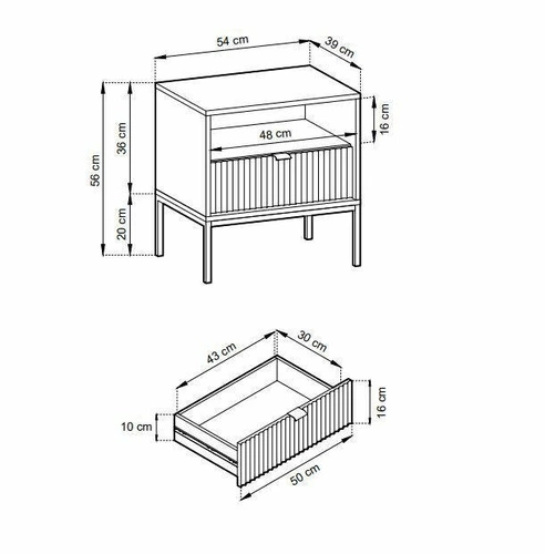 Noční stolek Delicious Intesi s drážkovanými dvířky, bílý, zlaté nohy, 54 cm, se zásuvkou, glamour styl