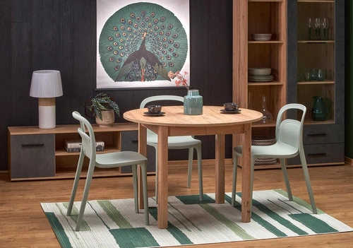 Rozkládací kulatý jídelní stůl Nigo Intesi dub přírodní moderní 102–142 cm