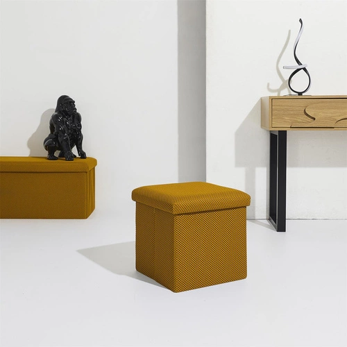 Žlutý čtvercový taburet s úložným prostorem Intesi Vels Atom moderní do předsíně a dětského pokoje