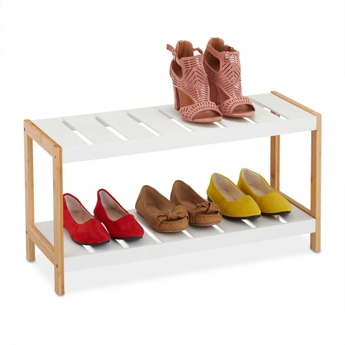 Bílá bambusová botní skříňka Giselda Intesi dvoupatrová skandinávský styl do předsíně