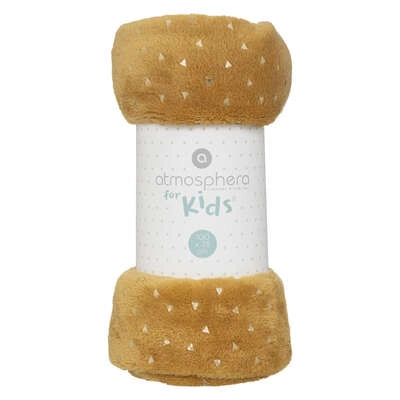 Dětská flísová deka Atmosphera žlutá s trojúhelníky teplá do dětského pokoje 75x100 cm