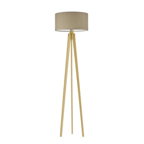 Stojací lampa do obýváku Miami béžová s textilním stínidlem na dubovém trojnožce Lysne personalizovaná