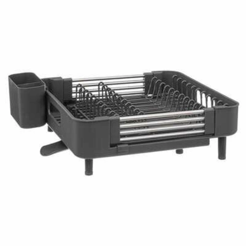 Odkapávač na nádobí Etira L šedý s odtokem a přihrádkou na příbory, moderní na kuchyňskou linku 5five