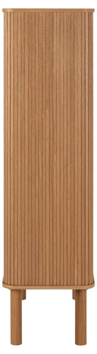 Vysoká komoda Langley dub přírodní na nožkách moderní s policemi do obýváku 80 cm