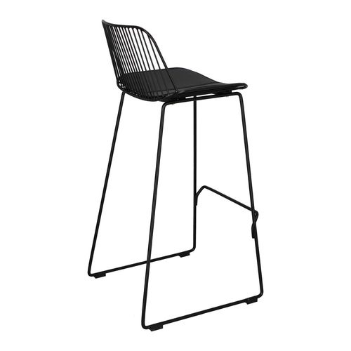 Barová židle Dill High černá s opěrkou, kovová, čalouněná, do kuchyně a k ostrůvku, 75 cm Intesi