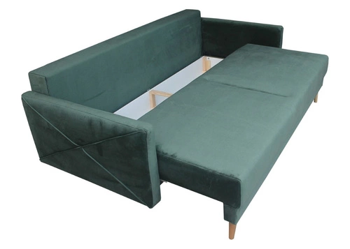 Rozkládací pohovka Saxo zelená dvoumístná do obýváku s úložným prostorem na lůžkoviny