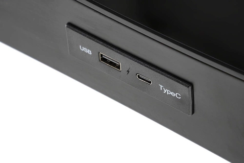 Moderní výškově nastavitelné skleněné psací stůl Alembe Intesi černý s USB portem