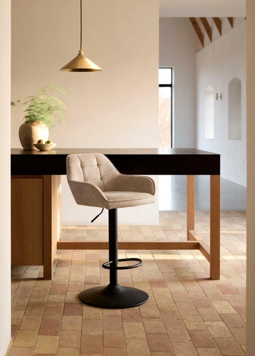 Barová židle Nolan čalouněná písková s opěrkou výškově nastavitelná do kuchyně