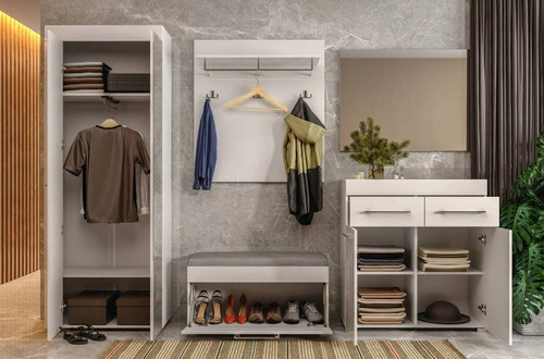 Šatní skříň Amanda bílý lesk moderní s policemi do ložnice šířka 75 cm