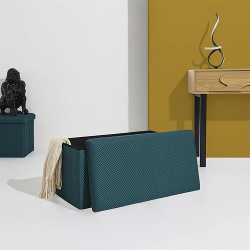 Moderní tyrkysový obdélníkový taburet se schovkou Velse Atom do předsíně a dětského pokoje