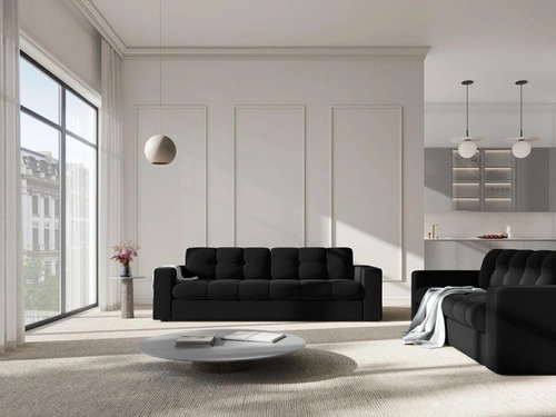 Černý sametový taburet Justin pro moderní glamour obývací pokoj prošívaný 60x60 cm BESO LUX