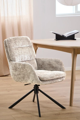 Otočná jídelní židle Edgar z béžového sametu s područkami