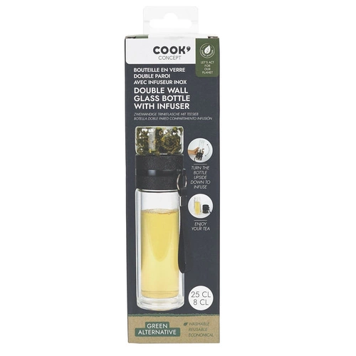 Intesi moderní průhledná láhev s čajovým a bylinkovým sítkem 24 cm