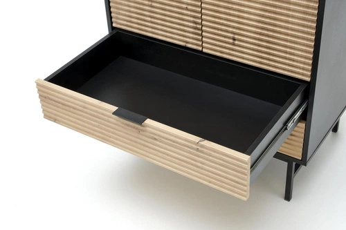 Moderní šatní skříň Nihala dub artisan černá s policemi do ložnice hloubka 53 cm