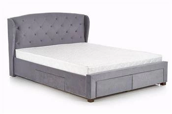 Čalouněná postel Saba 160x200 s úložnými šuplíky v šedé barvě pro ložnici ve stylu glamour