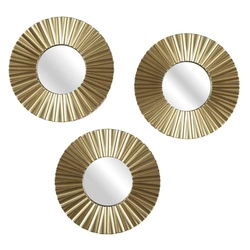 Sada 3 kulatých dekorativních zrcadel Origami ve zlatém rámu do obýváku a předsíně