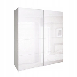 Šatní skříň Bella bílý lesk 250 cm moderní s policemi a tyčí do ložnice