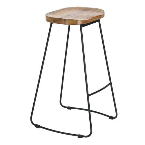 Barová stolička bez opěradla Cazas boho dřevěná a kovová 74 cm do kuchyně a k ostrůvku černá Intesi