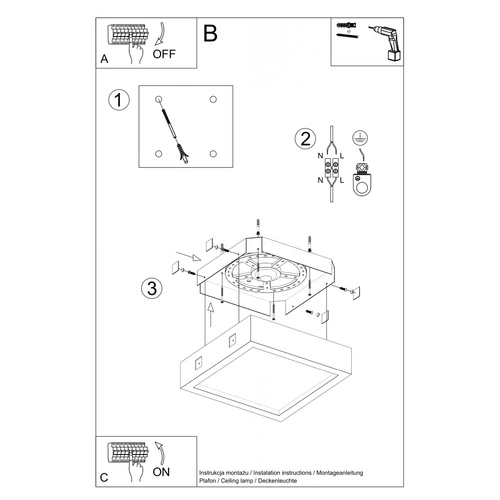 Stropní LED svítidlo RIZA čtvercové betonové šedé 33 cm moderní do obýváku SOLLUX