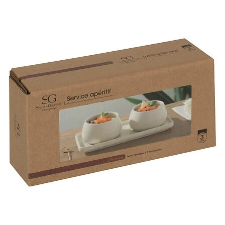 Sada na servírování předkrmů Nora z bílé keramiky na obdélníkovém podnose 5five simply smart