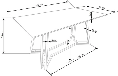 Jídelní stůl Gloria moderní černý mramor zlatý skleněná deska 160 cm glamour