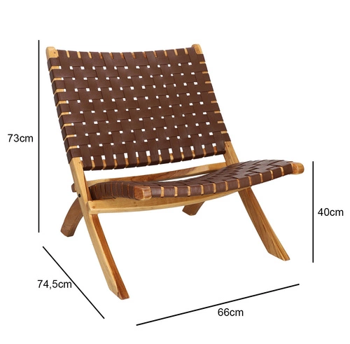 Křeslo Perugia přírodní kůže hnědé dřevo pletené boho do obýváku a pracovny Intesi