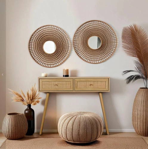 Ballo boho ratanová konzole se zásuvkami do předsíně a obýváku, úzký příruční stolek ke zdi