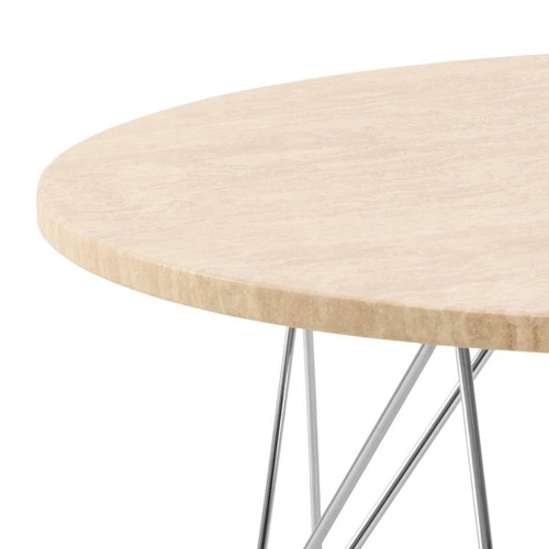 Kulatý konferenční stolek Prunus 80 cm travertin glamour chrom moderní do obýváku