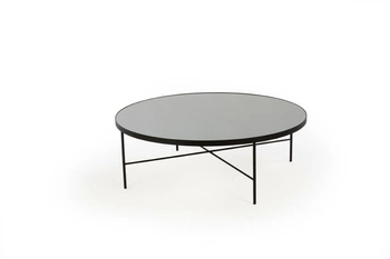 Moderní kulatý konferenční stolek Tre 900 s černou konstrukcí a zrcadlovou deskou do obýváku NORDIFRA