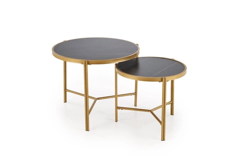 Sada 2 kulatých konferenčních stolků Kalund černý mramor zlatý glamour do obýváku Intesi