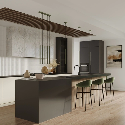 Závěsné svítidlo Pastelo 5P zelená olivová moderní, nastavitelná do obýváku a jídelny