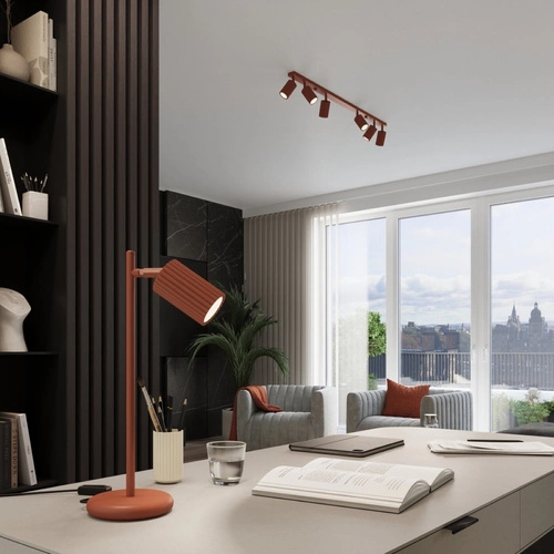 Moderní červená stolní lampa Karbon s nastavitelným stínidlem do pracovny Sollux Lighting