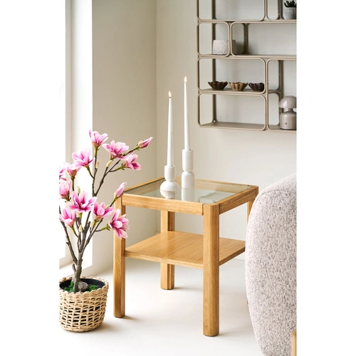 Konferenční stolek Lourmarin čtvercový skleněný dubový severský 40x40