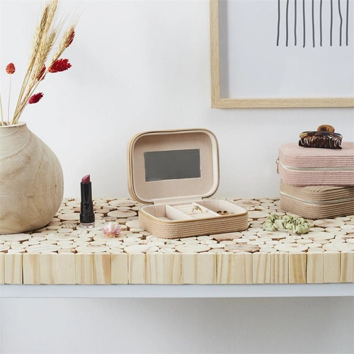 Organizér na šperky se zrcátkem Velour Intesi béžový manšestrový na prsteny