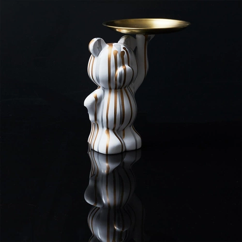 Dekorační figurka medvěd s tácem bílá Intesi moderní do obýváku nebo jako dárek