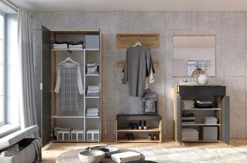 Šatní skříň Lana s policemi a tyčí 80 cm skandinávská do ložnice a předsíně